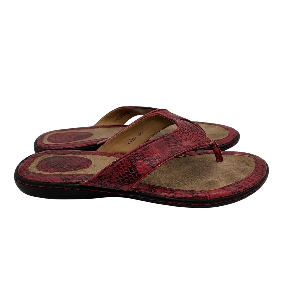 b.o.c. Born Concept Womens‎ Red Snakeskin Print Thong Flip Flop Sandals 8 Cat284